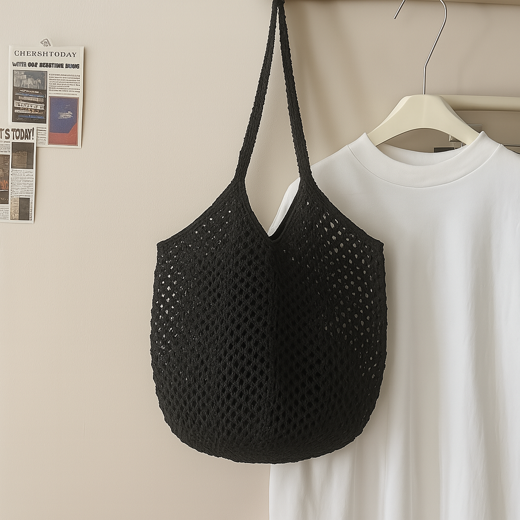 Black  Crochet Mesh Tote Bag