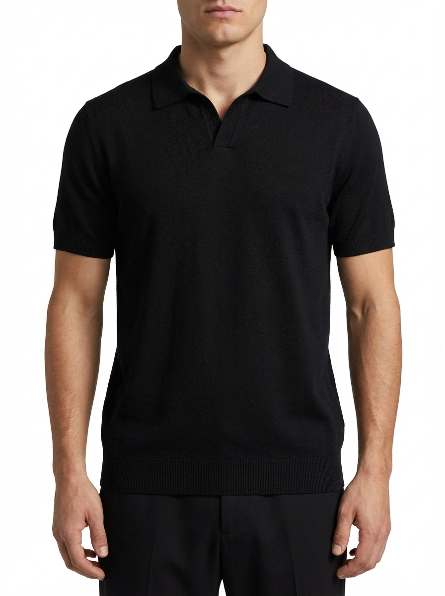 Wool Polo Short Sleeve  V Neck With Stitch ( Thin )