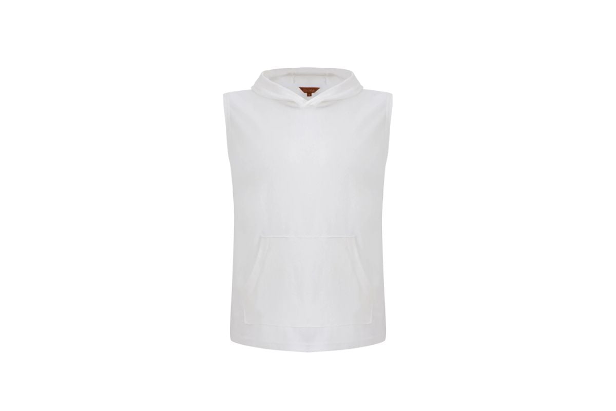 White Sleeveless Towel Hoodie