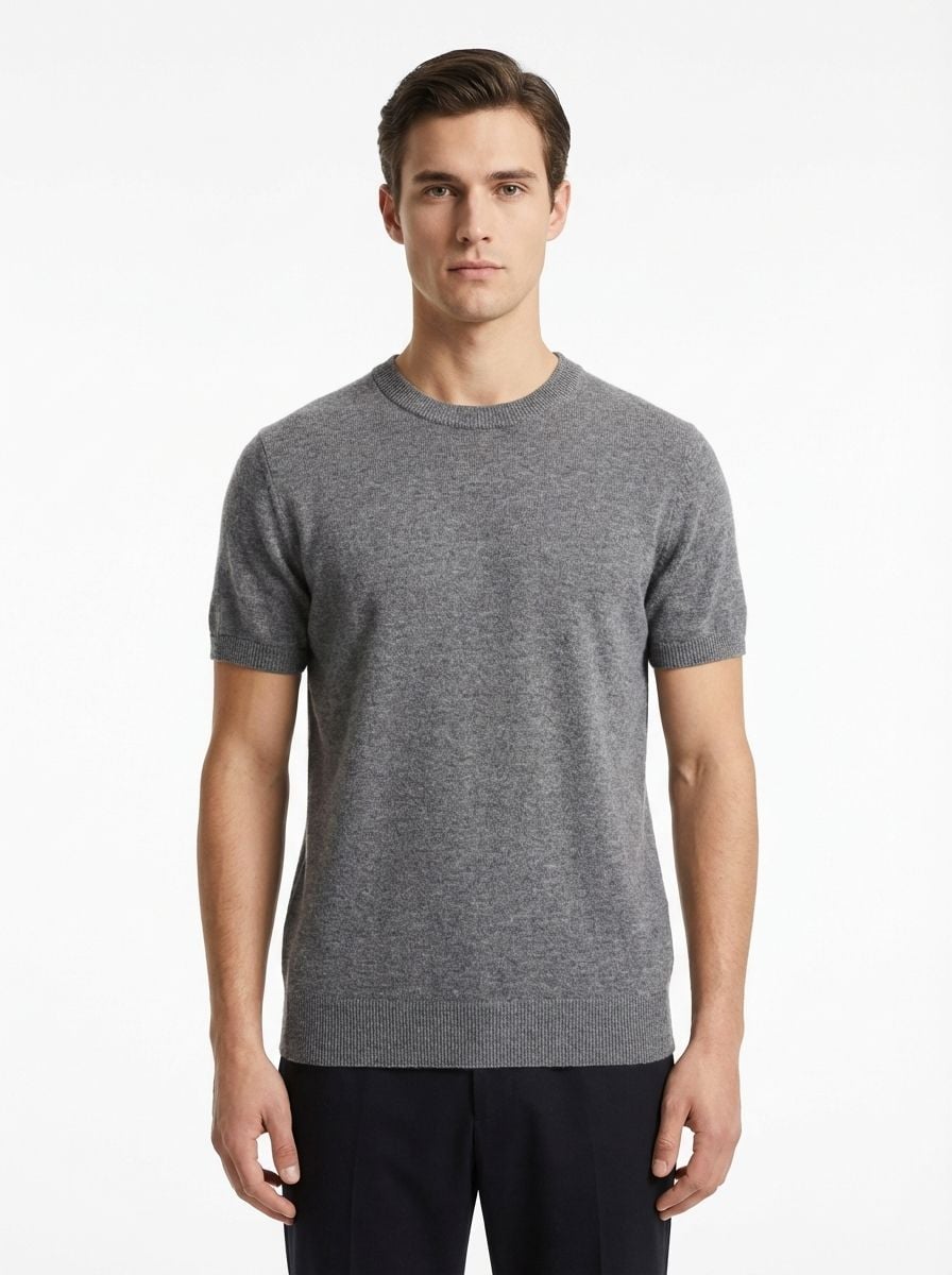 Cashmere Round Neck Short Sleeve  Grey